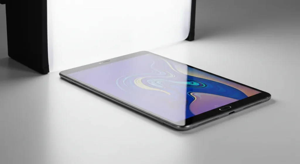 Fx Clean studio photography of Samsung Galaxy Tab S6 with soft box lighting setup 3