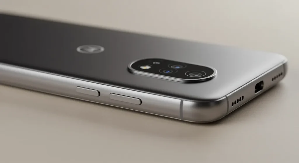 Fx Close up professional product photo of Motorola Edge 60 Fusion 5G highlighting curved edges and metallic finish sharp detail 4