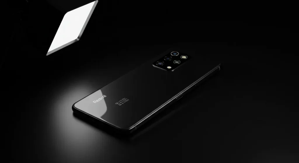 Fx Dramatic lighting setup highlighting Xiaomi Redmi Note 13 Pro Plus 5G edges and curves creating sophisticated product photography mood 2