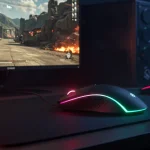 Fx Dynamic gaming scene with Redragon Cobra Pro mouse in action RGB lighting synchronized with gaming setup realistic gaming environment 2