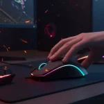 Fx Dynamic gaming scene with Redragon Cobra Pro mouse in action RGB lighting synchronized with gaming setup realistic gaming environment 4