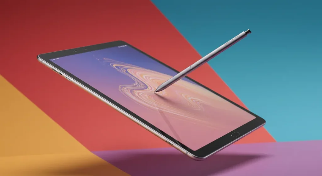 Fx Dynamic photography of Samsung Galaxy Tab S10 FE with S Pen mid air capture showing precision stylus 2