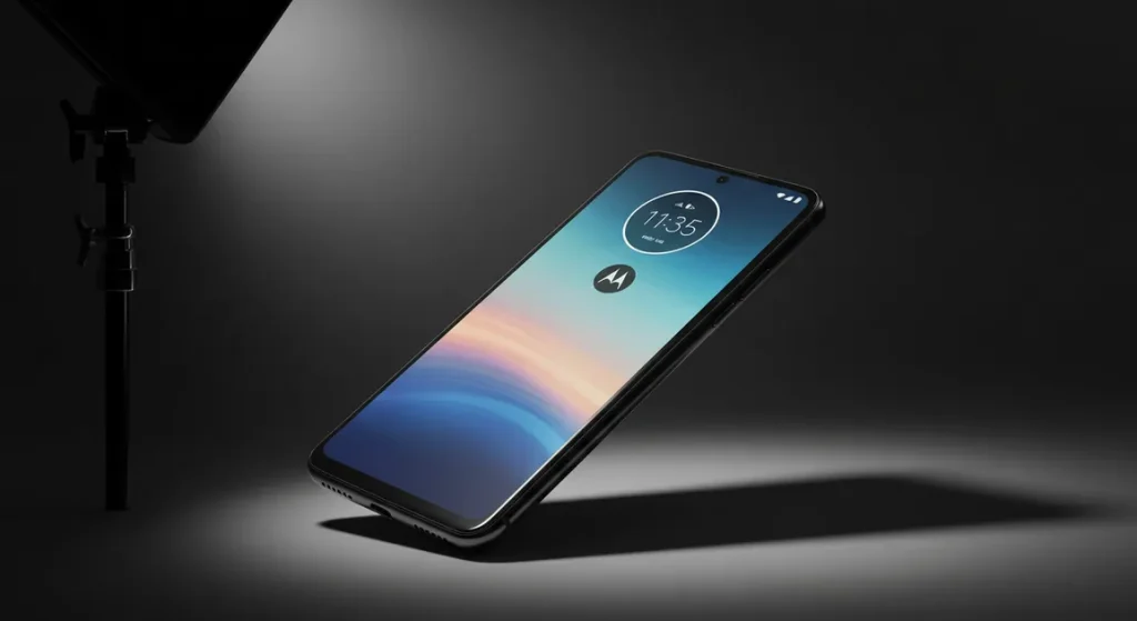 Fx High end studio photo of Motorola Edge 60 Fusion 5G with cinematic spotlight effect premium showcase 3