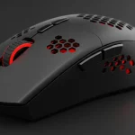 Fx High resolution product shot of Redragon Cobra Pro gaming mouse showing the honeycomb ventilation pattern on the sides detailed texture 2