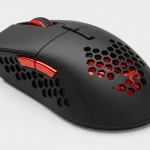 Fx High resolution product shot of Redragon Cobra Pro gaming mouse showing the honeycomb ventilation pattern on the sides detailed texture 4