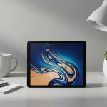 Fx Lifestyle shot of Samsung Galaxy Tab S6 on designer workspace with modern accessories 2