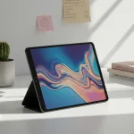 Fx Lifestyle shot of Samsung Galaxy Tab S6 on designer workspace with modern accessories 4