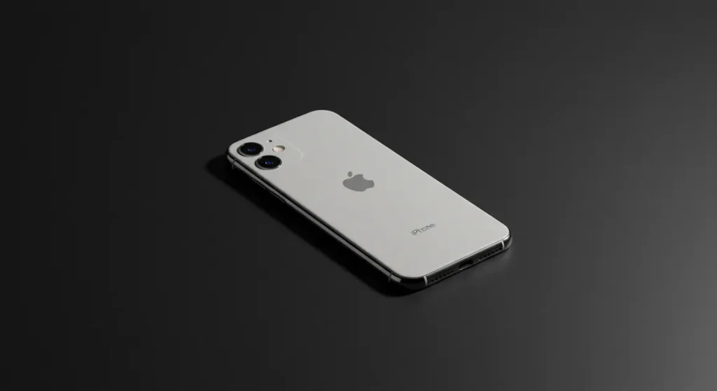 Fx Minimalist composition of iPhone 16e against solid color background perfect centered positioning studio lighting with gradient shadows 3