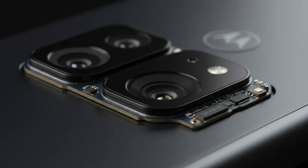 Fx Motorola Edge 60 Fusion 5G close up of camera module with professional depth of field realistic macro detail 4