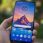 Fx Motorola Edge 60 Fusion 5G smartphone held in hand focus on realistic screen details natural skin tones high resolution 2