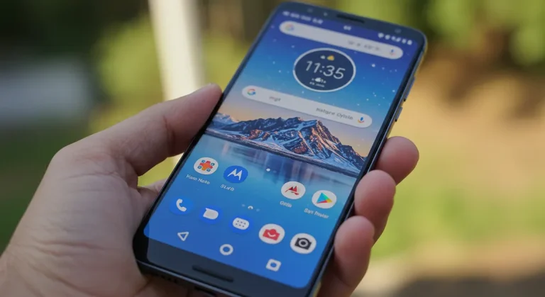 Fx Motorola Edge 60 Fusion 5G smartphone held in hand focus on realistic screen details natural skin tones high resolution 3