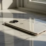 Fx Motorola Edge 60 Fusion 5G smartphone on a marble surface natural light reflections elegant product photography 1