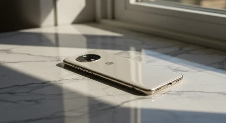Fx Motorola Edge 60 Fusion 5G smartphone on a marble surface natural light reflections elegant product photography 1