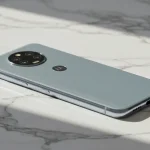 Fx Motorola Edge 60 Fusion 5G smartphone on a marble surface natural light reflections elegant product photography 3