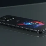 Fx Motorola Edge 60 Fusion 5G smartphone placed on glass surface with clear reflections professional product photo 3