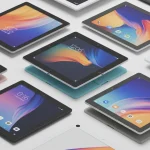 Fx Multiple Xiaomi Mi Pad tablets arranged in a geometric pattern on a white surface showing different color variants and viewing angles 1