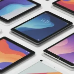 Fx Multiple Xiaomi Mi Pad tablets arranged in a geometric pattern on a white surface showing different color variants and viewing angles 2