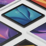 Fx Multiple Xiaomi Mi Pad tablets arranged in a geometric pattern on a white surface showing different color variants and viewing angles 3