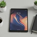 Fx Overhead shot of a Xiaomi Mi Pad surrounded by modern lifestyle objects like coffee cup notebook and succulent plants 2