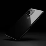 Fx Premium dark studio shot of Motorola Edge 60 Fusion 5G angled view dramatic lighting glossy finish 3