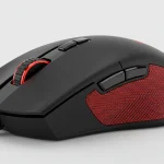 Fx Product photography of a Redragon Cobra Pro gaming mouse positioned at 45 degree angle showcasing the ergonomic design and textured side grips studio lighting 1