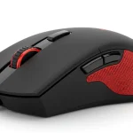 Fx Product photography of a Redragon Cobra Pro gaming mouse positioned at 45 degree angle showcasing the ergonomic design and textured side grips studio lighting 2