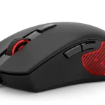 Fx Product photography of a Redragon Cobra Pro gaming mouse positioned at 45 degree angle showcasing the ergonomic design and textured side grips studio lighting 3