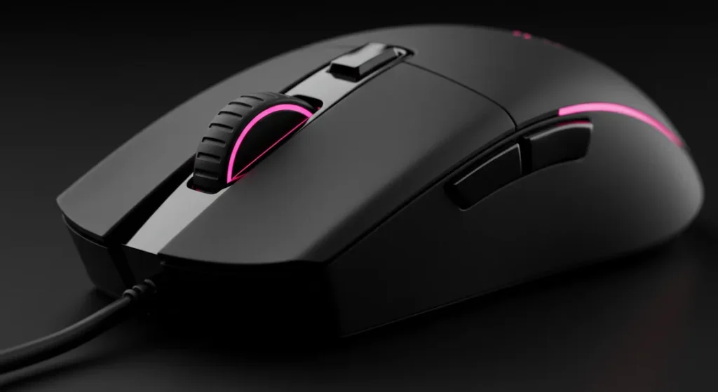 Fx Professional macro shot focusing on the scroll wheel and DPI buttons of a Redragon Cobra Pro gaming mouse ultra sharp detail clean background 2