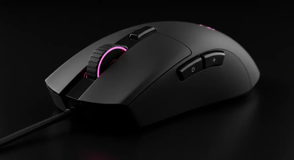 Fx Professional macro shot focusing on the scroll wheel and DPI buttons of a Redragon Cobra Pro gaming mouse ultra sharp detail clean background 4