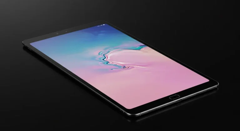 Fx Professional product shot of Samsung Galaxy Tab S10 FE with subtle reflections on glossy black surface 1