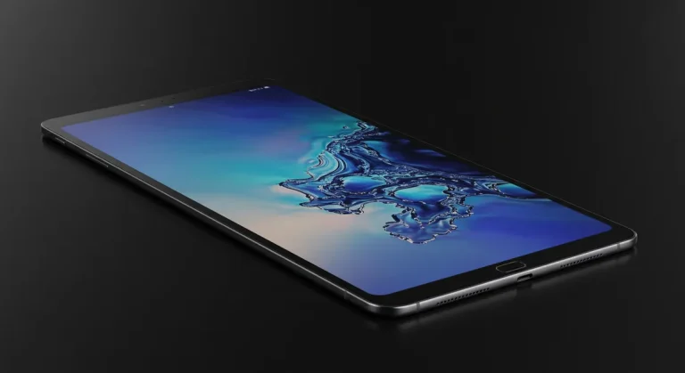 Fx Professional product shot of Samsung Galaxy Tab S10 FE with subtle reflections on glossy black surface 4