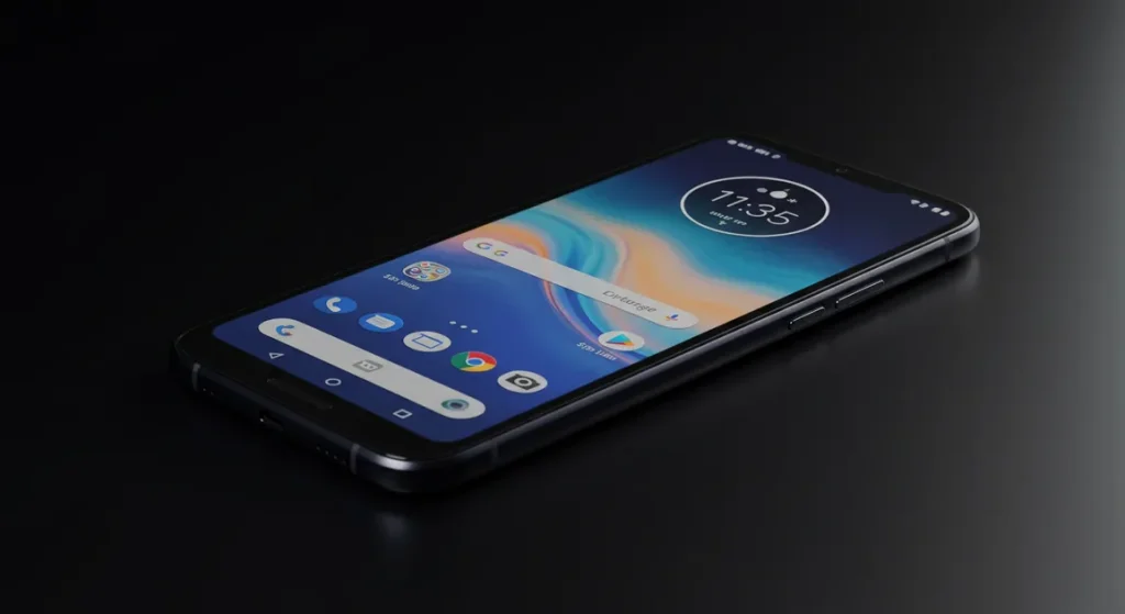 Fx Professional studio lighting capturing Motorola Edge 60 Fusion 5G lying flat with screen reflections ultra sharp 3