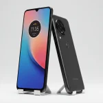 Fx Professional studio shot of Motorola Edge 60 Fusion 5G rotating angle showing both front screen and back design ultra detailed 2