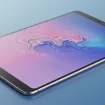 Fx Samsung Galaxy Tab S10 FE positioned at perfect angle showing screen reflection and metallic frame 4