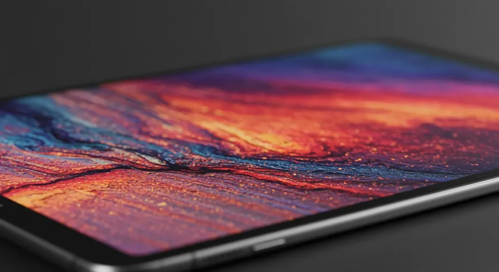 Fx Samsung Galaxy Tab S10 FE screen close up showing high resolution display and vibrant color reproduction 3