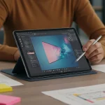 Fx Samsung Galaxy Tab S10 FE with S Pen on modern workspace showing productivity and creativity focus 1