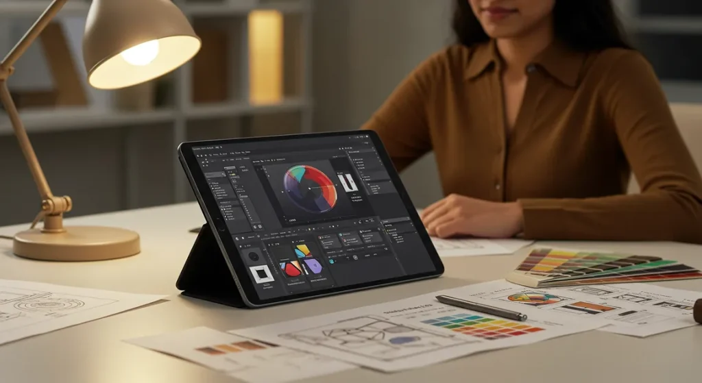 Fx Samsung Galaxy Tab S10 FE with S Pen on modern workspace showing productivity and creativity focus 3