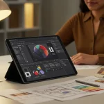 Fx Samsung Galaxy Tab S10 FE with S Pen on modern workspace showing productivity and creativity focus 3