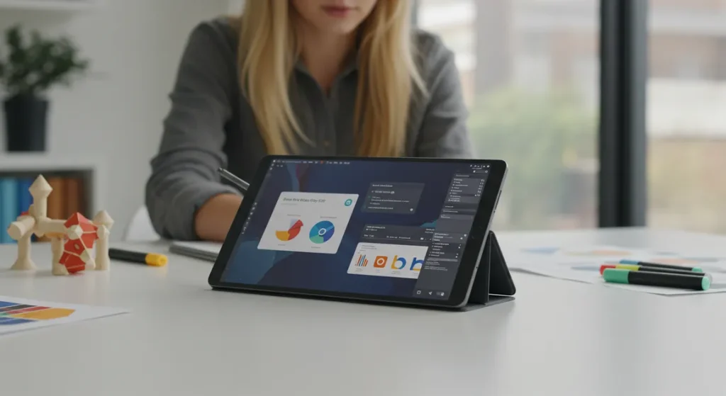 Fx Samsung Galaxy Tab S10 FE with S Pen on modern workspace showing productivity and creativity focus 4