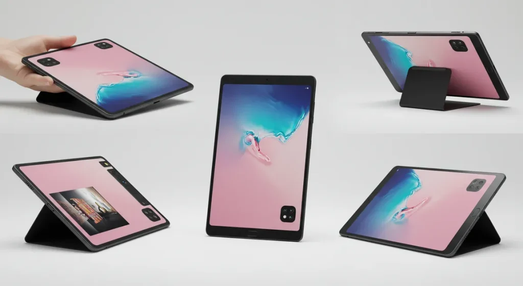 Fx Samsung Galaxy Tab S10 FE with multiple viewing angles showing versatility and design aesthetics 2