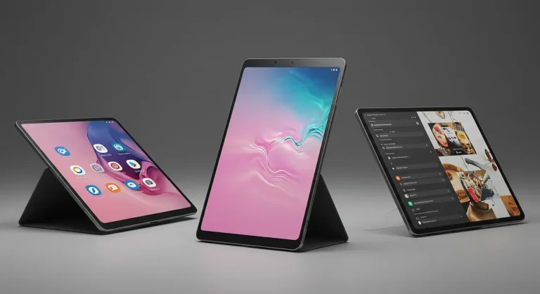 Fx Samsung Galaxy Tab S10 FE with multiple viewing angles showing versatility and design aesthetics 3
