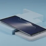 Fx Samsung Galaxy Tab S6 elegantly displayed on modern geometric platform with soft shadows 1