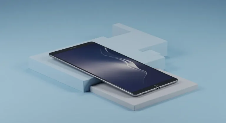 Fx Samsung Galaxy Tab S6 elegantly displayed on modern geometric platform with soft shadows 1