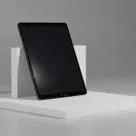 Fx Samsung Galaxy Tab S6 elegantly displayed on modern geometric platform with soft shadows 3
