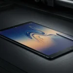 Fx Samsung Galaxy Tab S6 on brushed metal surface with industrial modern aesthetic 1