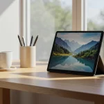 Fx Samsung Galaxy Tab S6 on minimalist desk setup with contemporary design elements 1