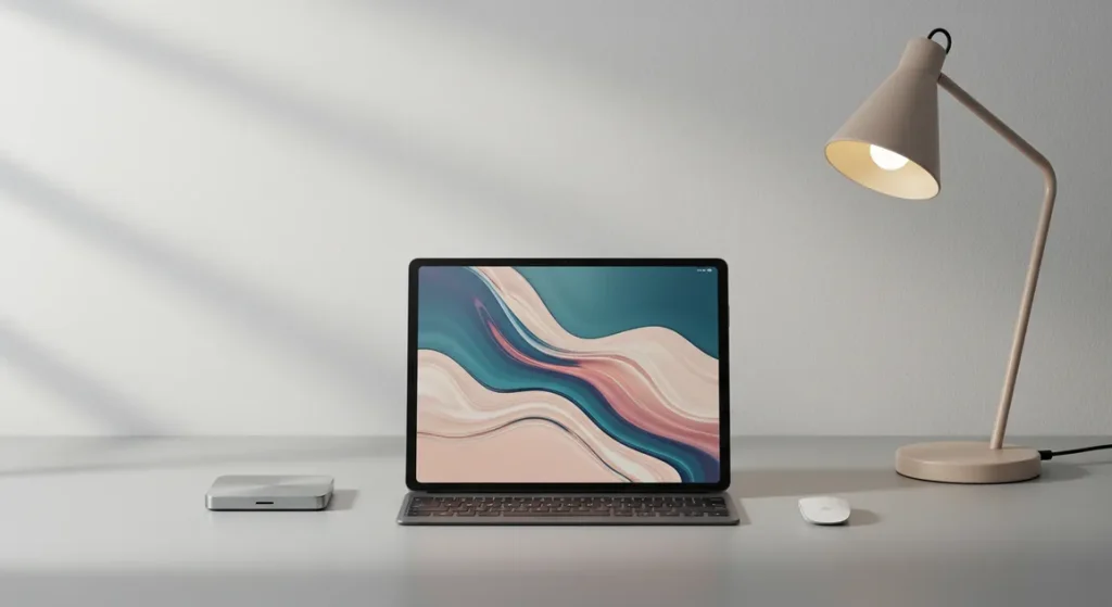 Fx Samsung Galaxy Tab S6 on minimalist desk setup with contemporary design elements 4