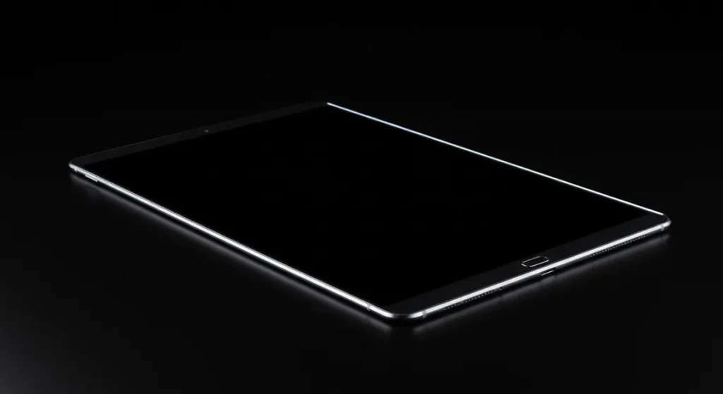Fx Samsung Galaxy Tab S6 on sleek black surface with dramatic rim lighting 4