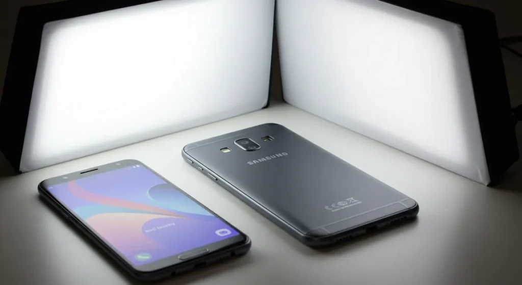 Fx Samsung Galaxy affordable model photographed with soft box lighting from multiple angles 2