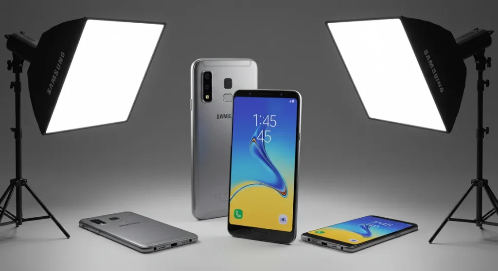 Fx Samsung Galaxy affordable model photographed with soft box lighting from multiple angles 3